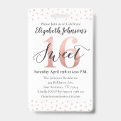 Rose Gold Sweet 16 Geburtstag VIP Ausweis (Rückseite)