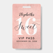 Rose Gold Sweet 16 Geburtstag VIP Ausweis (Vorderseite)