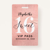 Rose Gold Sweet 16 Geburtstag VIP Ausweis (Vorderseite)