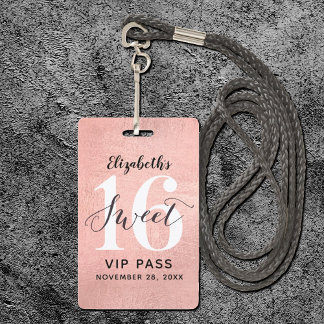 Rose Gold Sweet 16 Geburtstag VIP Ausweis