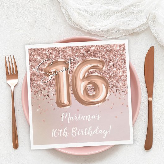 Rose Gold Sweet 16. Geburtstagsfeier Serviette