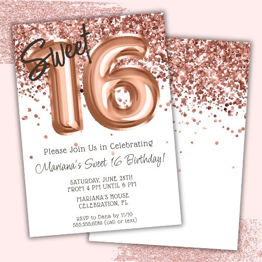 Rose Gold Sweet 16 Geburtstagsparty Einladung