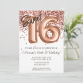 Rose Gold Sweet 16 Geburtstagsparty Einladung (Stehend Vorderseite)