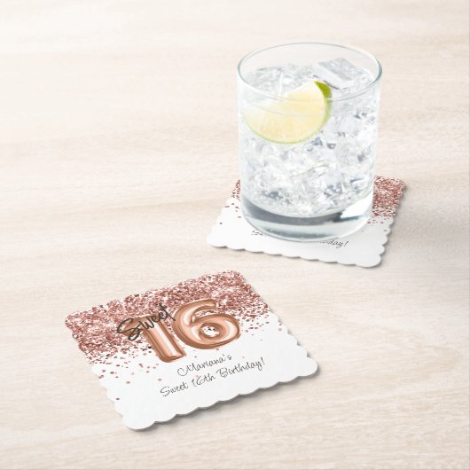 Rose Gold Sweet 16. Geburtstagsparty Untersetzer (Vor Ort)