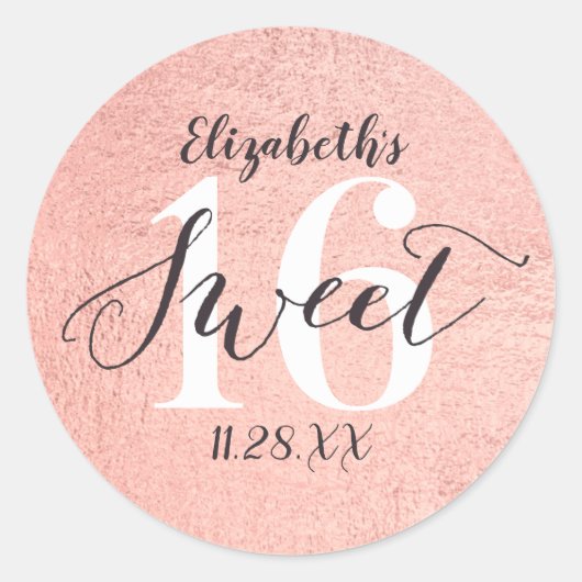 Rose Gold Sweet 16 Girl Birthday Classic Round Sti Runder Aufkleber (Vorderseite)