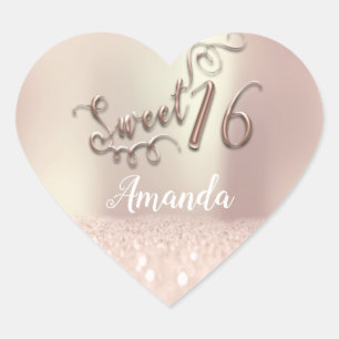 Rose Gold Sweet 16. Prinzessin Herzname Park Herz-Aufkleber