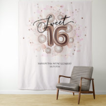 Rose Gold Sweet 16 Tagesballons Rosa Hintergrund