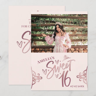 Rose Gold Sweet 16 Thank you card Template Einladung