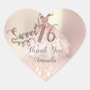 Rose Gold Sweet 16th Prinzessin Herz Danke Kleid Herz-Aufkleber