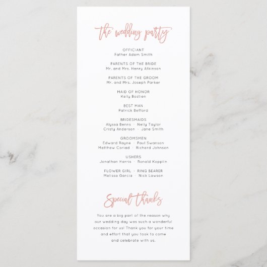 Rose Gold Sweet Fairytale Hochzeitsfeier Programm (Rückseite)