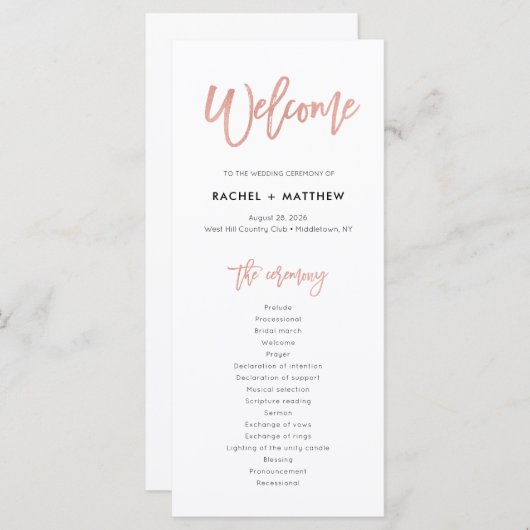 Rose Gold Sweet Fairytale Hochzeitsfeier Programm (Vorne/Hinten)