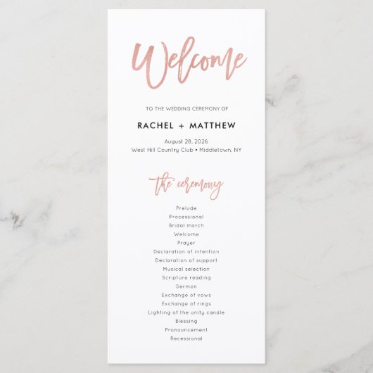 Rose Gold Sweet Fairytale Hochzeitsfeier Programm (Vorderseite)