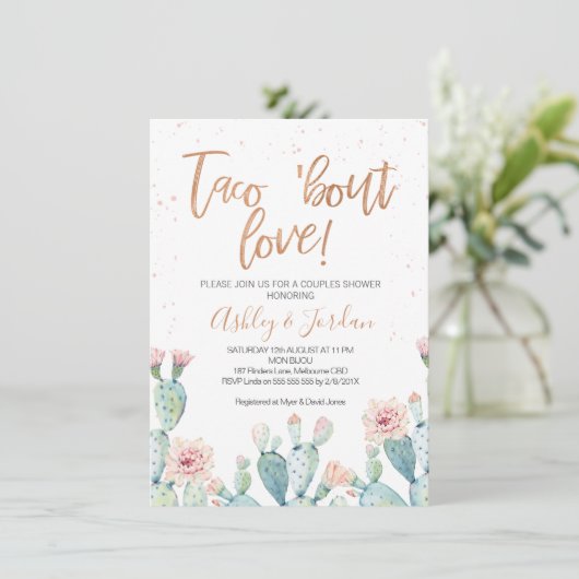 Rose Gold Taco'bout Liebe Paare Dusche Einladung (Stehend Vorderseite)