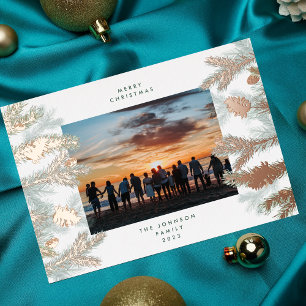 Rose Gold Tannenzapfen Frohe Weihnachten Foto Folien Feiertagskarte