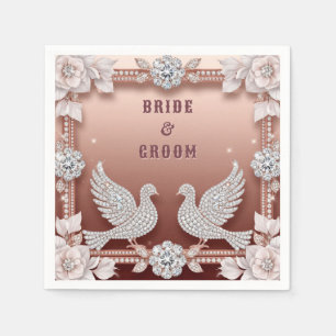 Rose-Gold-Tauben-Paar mit Diamant Serviette