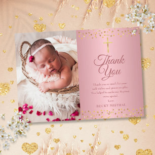 Rose Gold Taufe Christening Herzen Foto Dankeskarte