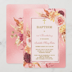 Rose Gold Taufe und erster Geburtstag Einladung
