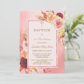 Rose Gold Taufe und erster Geburtstag Einladung (Stehend Vorderseite)