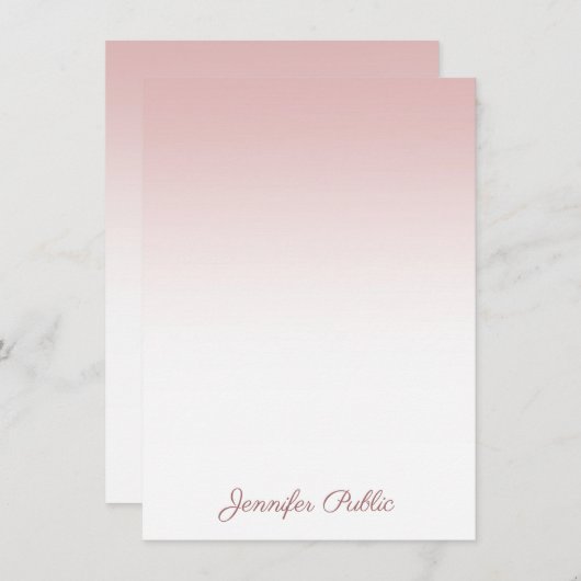 Rose Gold Template Handwriting Script Name Modern Mitteilungskarte (Vorne/Hinten)