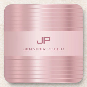 Rose Gold Template Mit Monogramm Moderne Elegant Getränkeuntersetzer