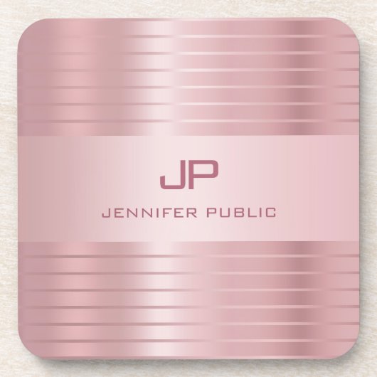 Rose Gold Template Mit Monogramm Moderne Elegant Getränkeuntersetzer (Vorderseite)