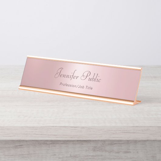 Rose Gold Template Moderne Eleganz Beruflich Schreibtischnamensplakette (Vorderseite )
