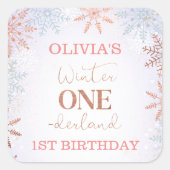 Rose Gold Text Schneeflocken Winter One-derland Quadratischer Aufkleber (Vorderseite)