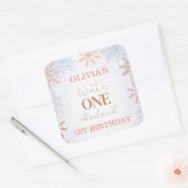 Rose Gold Text Schneeflocken Winter One-derland Quadratischer Aufkleber (Umschlag)