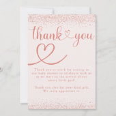 Rose Gold Thank You Confetti Heart Script Dankeskarte (Vorderseite)