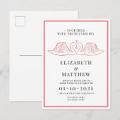 Rose Gold Themed mit Swans Hochzeit Einladungspostkarte (Vorne/Hinten)