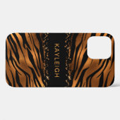 Rose Gold Tiger Print & Glitzer | Individuelle Nam Case-Mate iPhone Hülle (Rückseite (Horizontal))