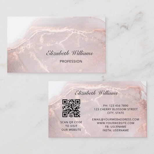 Rose Gold Tinte Marmor | QR-Code Visitenkarte (Vorne/Hinten)