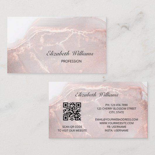 Rose Gold Tinte Marmor | QR-Code Visitenkarte (Vorne/Hinten)