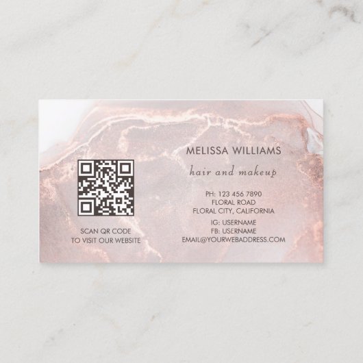 Rose Gold Tinte Marmor | QR-Code Visitenkarte (Rückseite)
