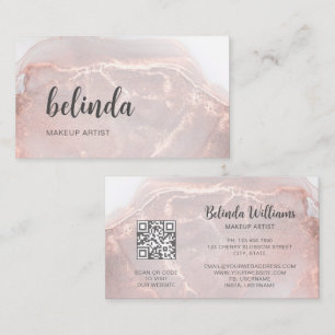 Rose Gold Tintenmarmor QR-Code Visitenkarte