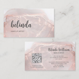 Rose Gold Tintenmarmor QR-Code Visitenkarte