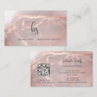 Rose Gold Tintenmarmor Schwarz Initialen Visitenkarte