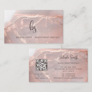 Rose Gold Tintenmarmor Schwarz Initialen Visitenkarte