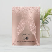 Rose Gold Toast der Bubbly 50. Geburtstag Einladung (Stehend Vorderseite)