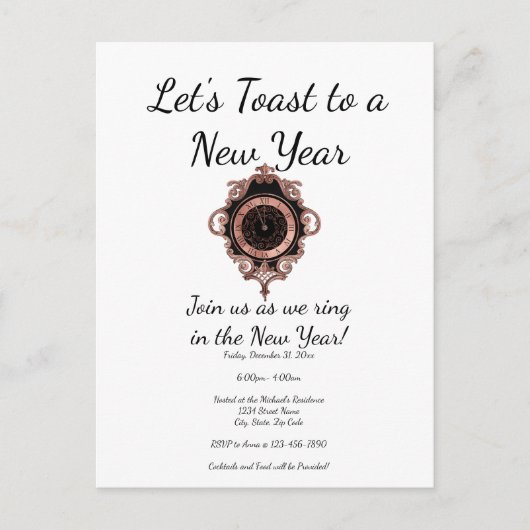 Rose Gold Toast Neujahr Party Einladung Postkarte (Vorderseite)