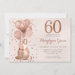 Rose Gold Torte 60. Geburtstag Einladung