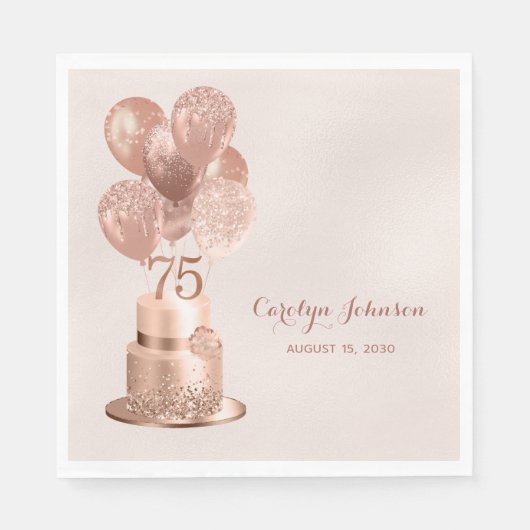 Rose Gold Torte 75. Geburtstag Serviette (Vorderseite)
