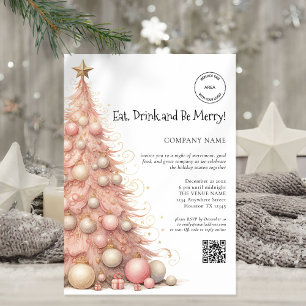 Rose Gold Tree Company Logo QR Weihnachts-Party Einladung