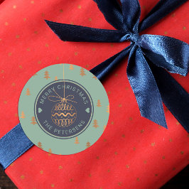 Rose Gold Tree Decke auf Navy Sage Frohe Weihnacht Runder Aufkleber