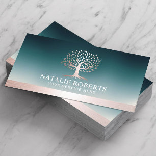 Rose Gold Tree Logo Aquamarin Wellness Salon Welln Visitenkarte