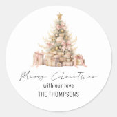 Rose Gold Tree Name Frohe Weihnachten Runder Aufkleber (Vorderseite)