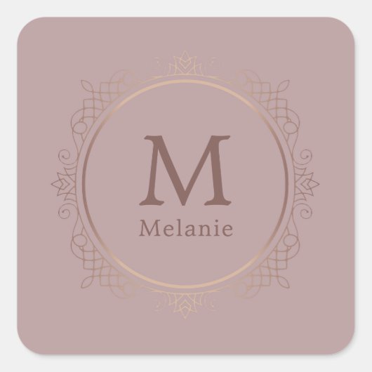 Rose Gold Trendy Monogram Elegant Template Quadratischer Aufkleber (Vorderseite)