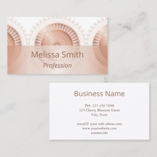 Rose Gold Trifold Mandala Visitenkarte (Vorne/Hinten)