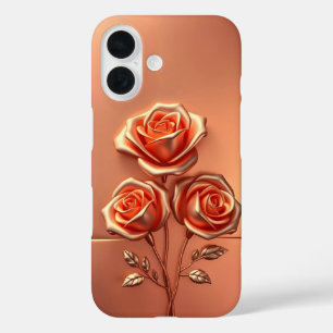 Rose Gold Trio Blume Fall Mate iPhone 16 Hülle