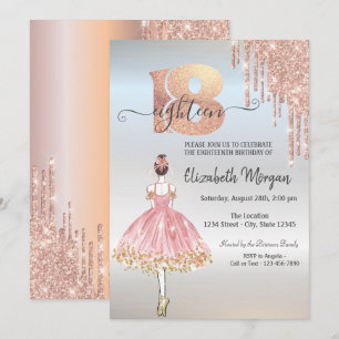 Rose Gold Tropfen Ballerina Silber 18. Geburtstag Einladung